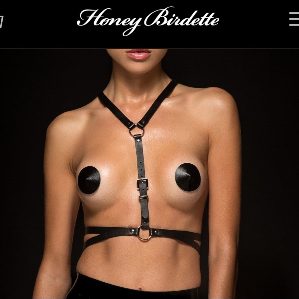 O/S Honey Birdette Matte Black Leather Harness